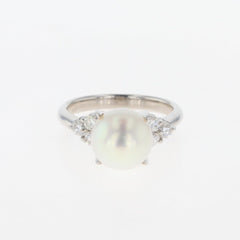 パール デザインリング プラチナ 指輪 メレダイヤ 真珠 リング 15号 Pt900 ダイヤモンド レディース 【中古】 
 ラッピング可