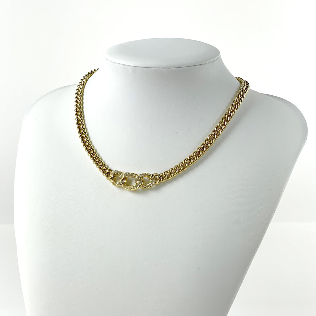 【美品】 Dior ガラスストーン付きゴールドネックレス　鎖型