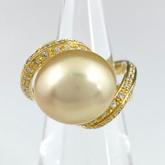 パール デザインリング K18 イエローゴールド 指輪 メレダイヤ 真珠 リング 8.5号 YG パール ダイヤモンド レディース 【中古】 
 ラッピング可