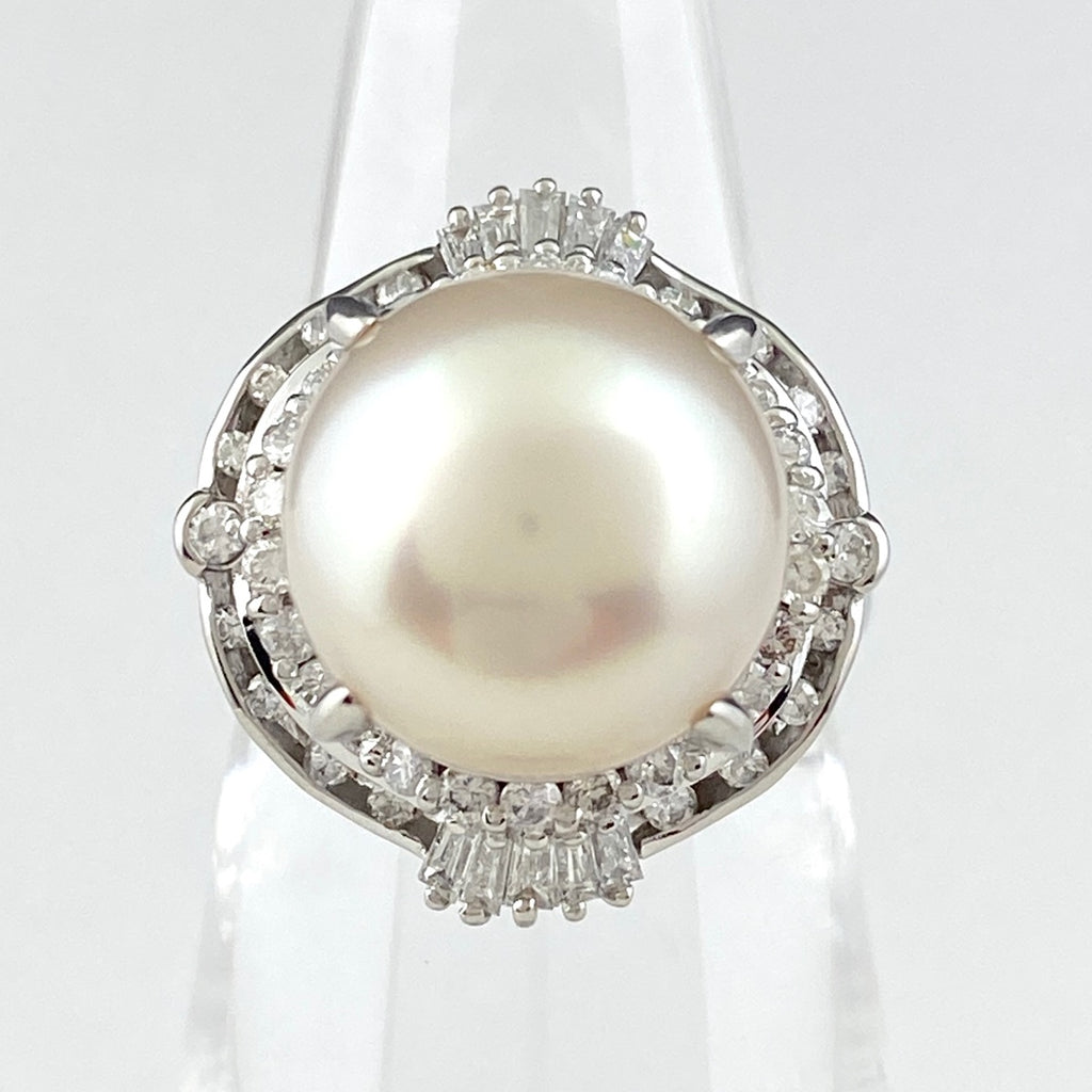Pt900★プラチナ 真珠 パール ダイヤ デザインリング 指輪