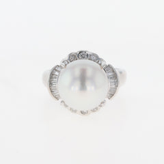 パール デザインリング プラチナ 指輪 メレダイヤ 真珠 リング 11号 Pt900 パール ダイヤモンド レディース 【中古】 
 ラッピング可