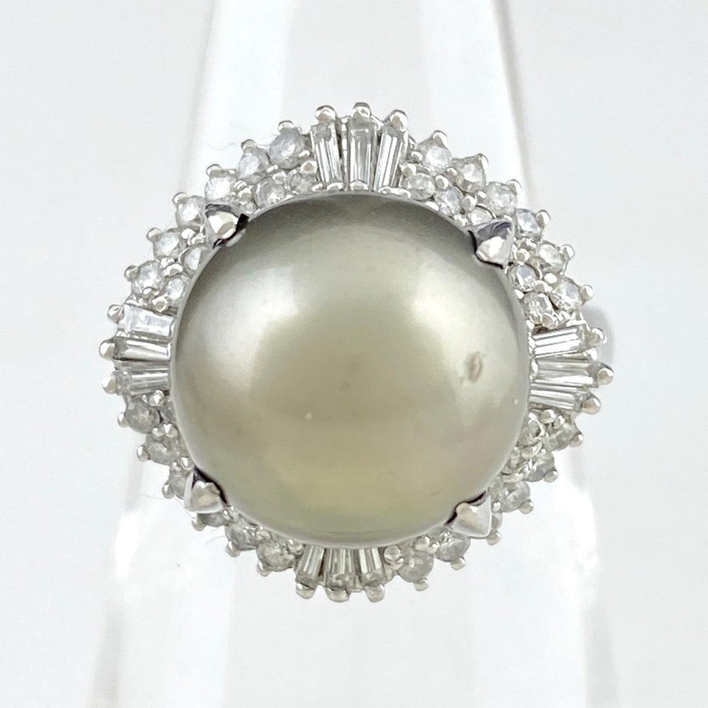 バイセル公式】パール デザインリング プラチナ 指輪 メレダイヤ 真珠 