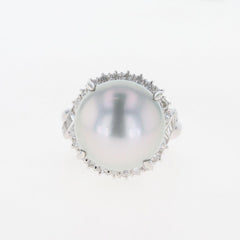 パール デザインリング プラチナ 指輪 メレダイヤ 真珠 リング 14号 Pt900 真珠 ダイヤモンド レディース 【中古】 
 ラッピング可