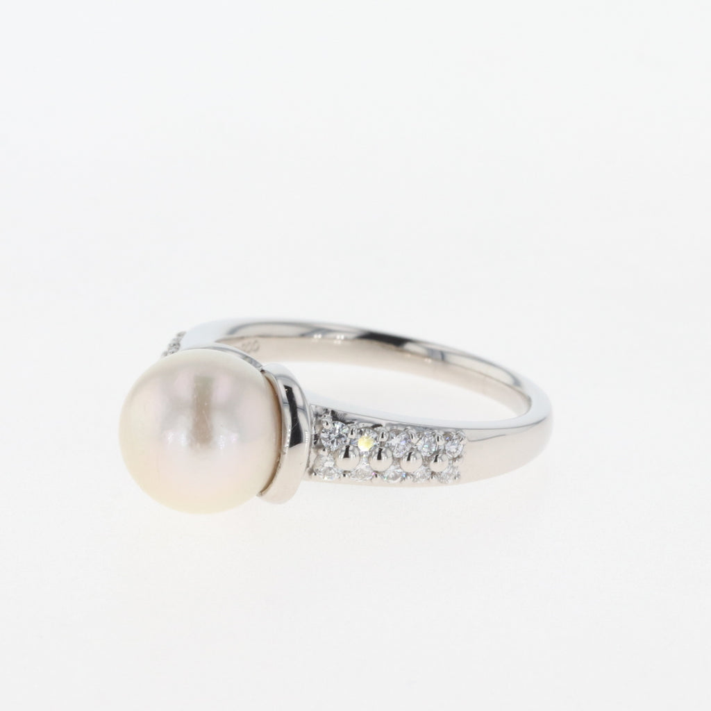パール デザインリング プラチナ 指輪 真珠 メレダイヤ リング 15号 Pt900 ダイヤモンド レディース 【中古】 
 ラッピング可