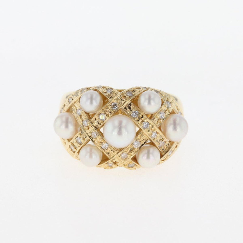 パール デザインリング YG イエローゴールド 指輪 真珠 リング 7.5号 K18 真珠 ダイヤモンド レディース 【中古】 
 ラッピング可 - バイセルブランシェ