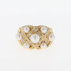 パール デザインリング YG イエローゴールド 指輪 真珠 リング 7.5号 K18 真珠 ダイヤモンド レディース 【中古】 
 ラッピング可