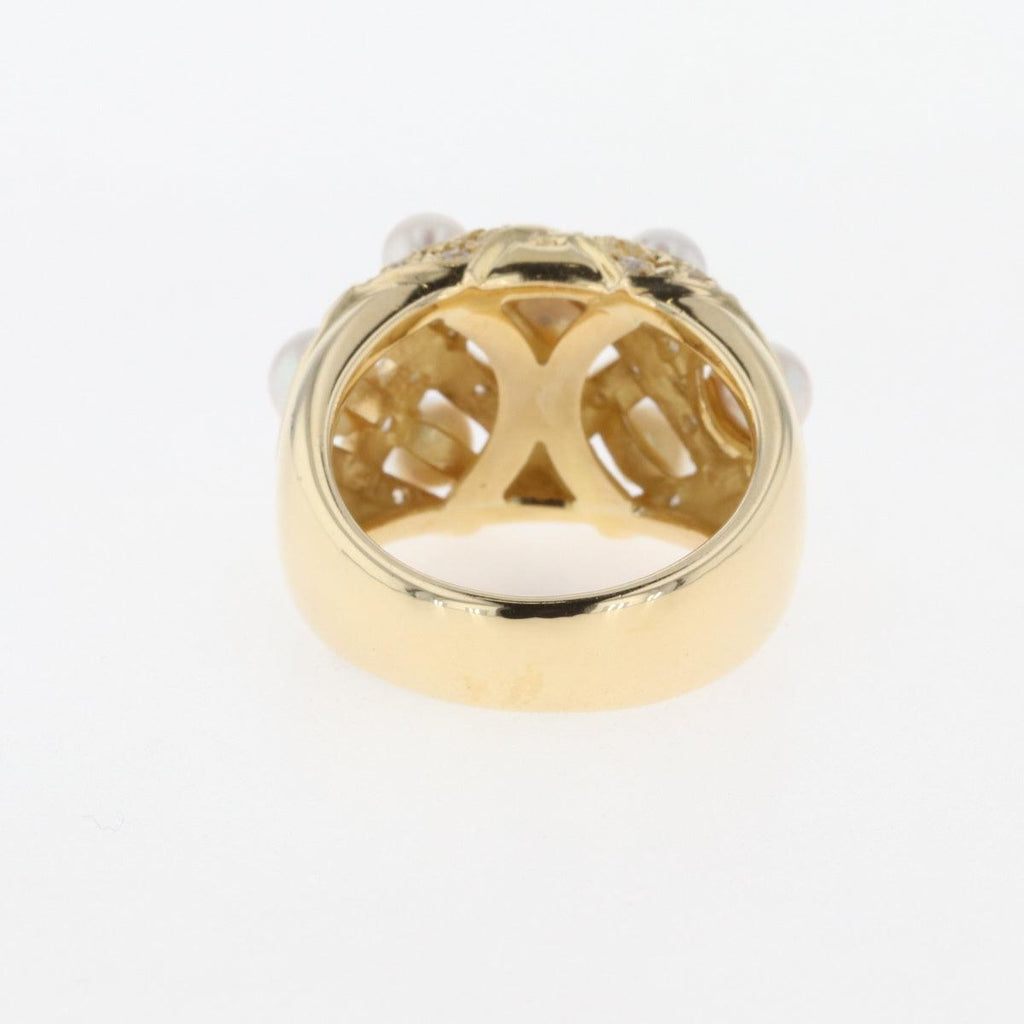 パール デザインリング YG イエローゴールド 指輪 真珠 リング 7.5号 K18 真珠 ダイヤモンド レディース 【中古】 
 ラッピング可 - バイセルブランシェ