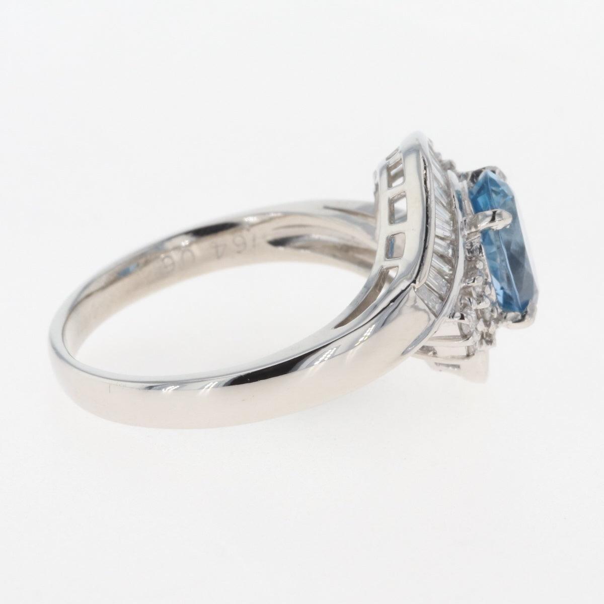 バイセル公式】アクアマリン デザインリング プラチナ 指輪 メレダイヤ 