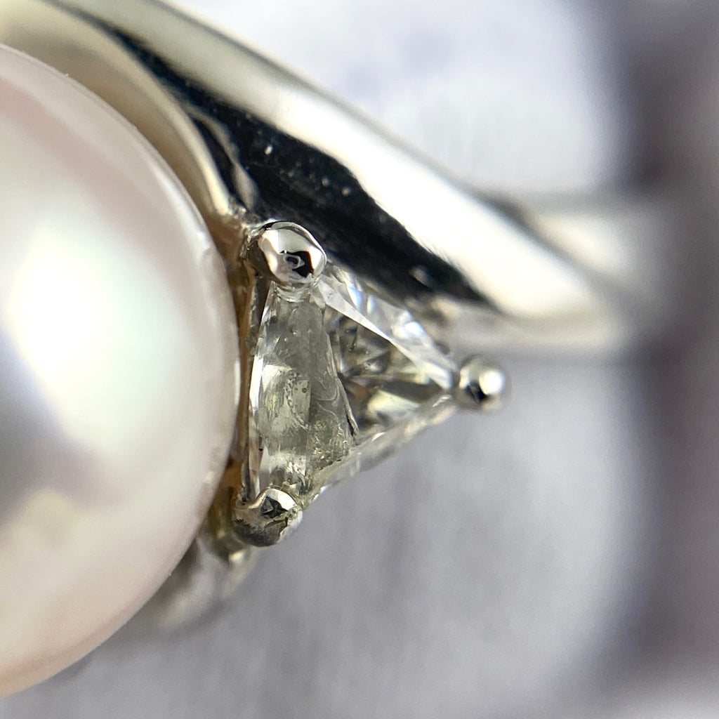 パール デザインリング プラチナ 指輪 真珠 メレダイヤ リング 10号 Pt900 パール ダイヤモンド レディース 【中古】 
 ラッピング可