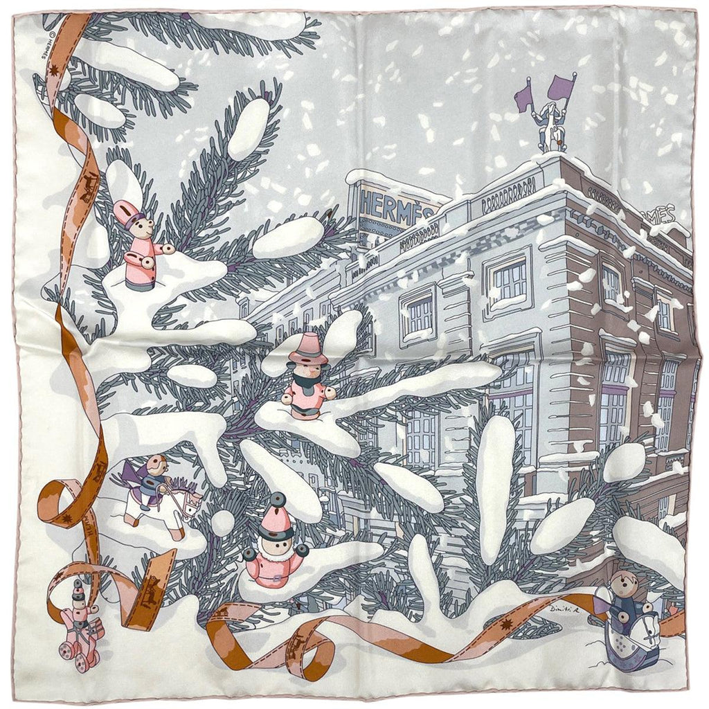 エルメス プチ カレ Noel au 24 Faubourg フォーブル24番地のクリスマス スカーフ シルク ホワイト マルチカラー レディース 【中古】 
 ラッピング可 - バイセルブランシェ