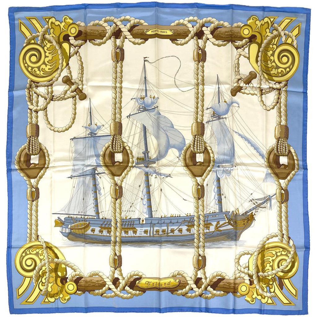 エルメス カレ 90 Tribord 帆船 スカーフ シルク ブルー マルチカラー レディース 【中古】 
 ラッピング可 - バイセルブランシェ