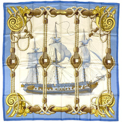 エルメス カレ 90 Tribord 帆船 スカーフ シルク ブルー マルチカラー レディース 【中古】 
 ラッピング可